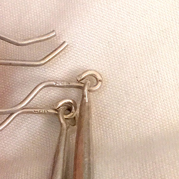 VINTAGE Sterling Silver Amber Linear Drop Dangle Earrings - Picture 4 of 6